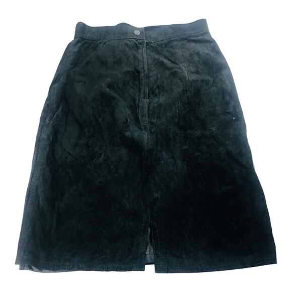 3580 Women Black Suede Leather Pencil Skirt Mini High Ris 7/8 Vintage 90’s - Picture 4 of 10